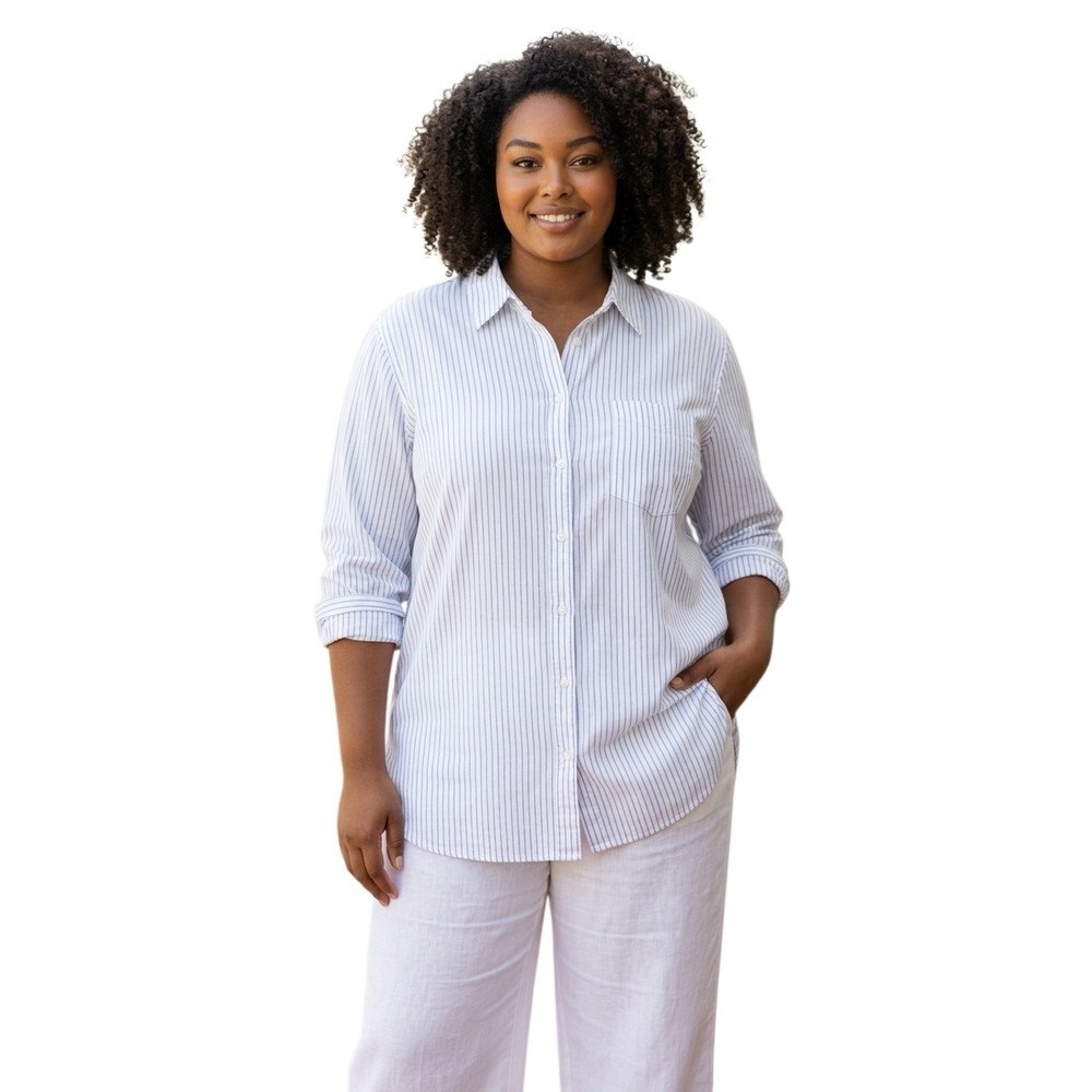 Gap Euro Summer Linen Womens Plus size XXL Preppy Button Down Pocket Classic Top